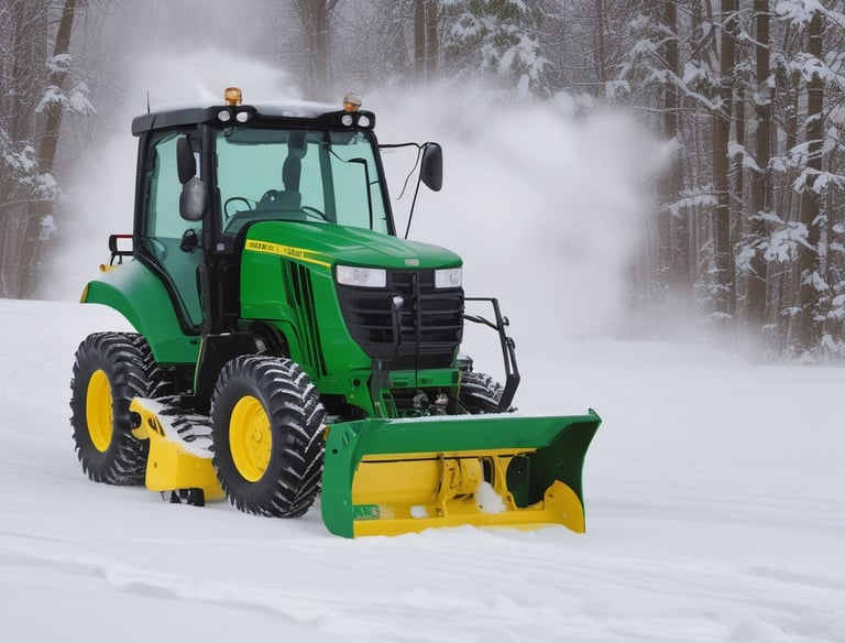 Close-up of high-end snow removal machinery with protective features in action.