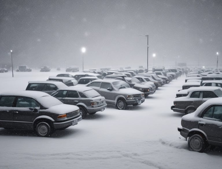 A commercial parking lot being cleared quickly by modern snow removal equipment.