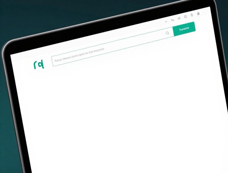 Modern web application interface on a laptop screen with blue and white tones.