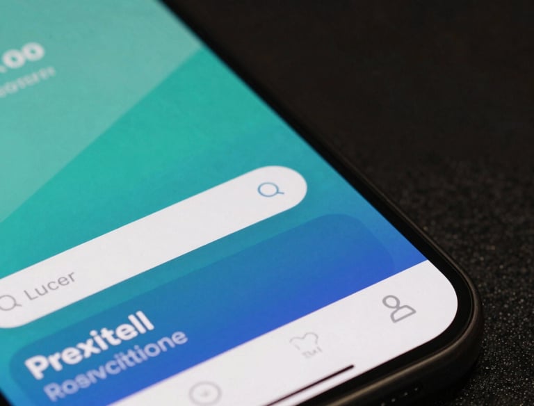 Mobile app design concept displayed on a smartphone with sleek blue accents.
