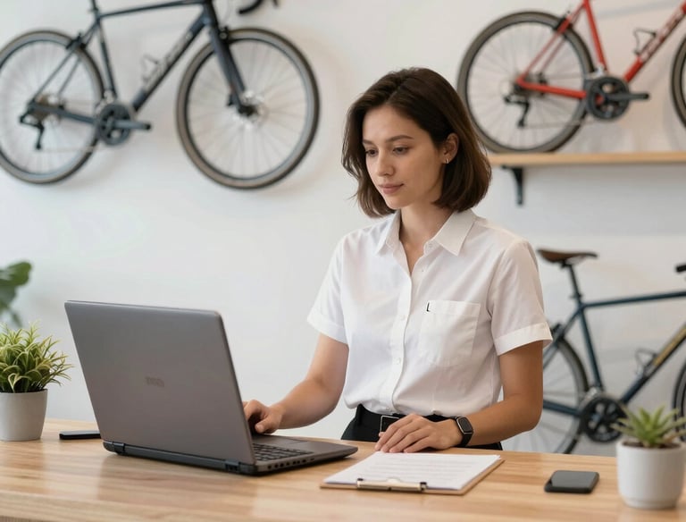 A friendly AI receptionist avatar answering calls with a headset in a modern office.
