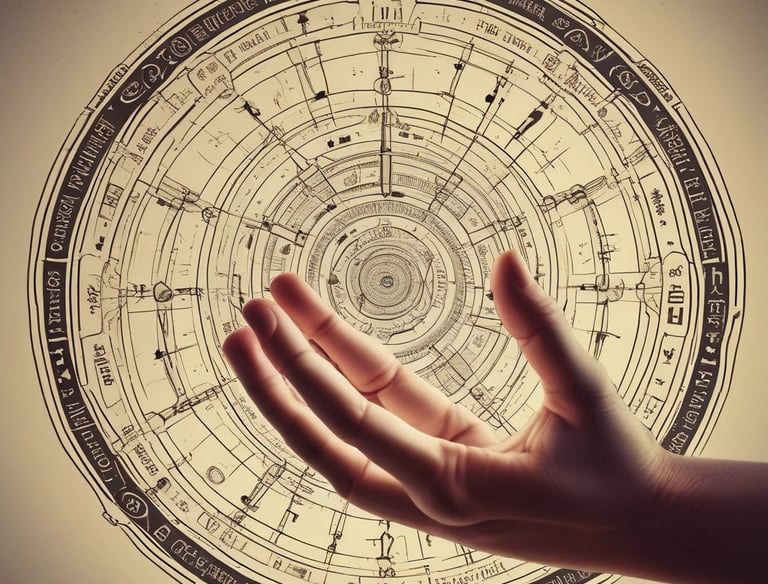 A cinematic digital interface displaying glowing numerology charts and animated cards.