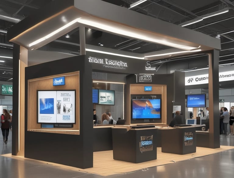 A stylish wooden booth setup showcasing intricate woodwork and design.