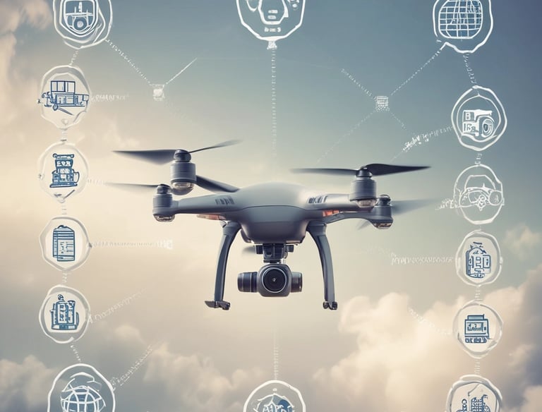 Close-up of a drone flying over a green field during training.