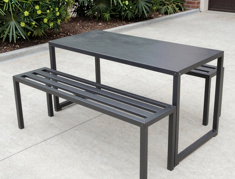 Artistic metalwork showing decorative welded designs on a gate.