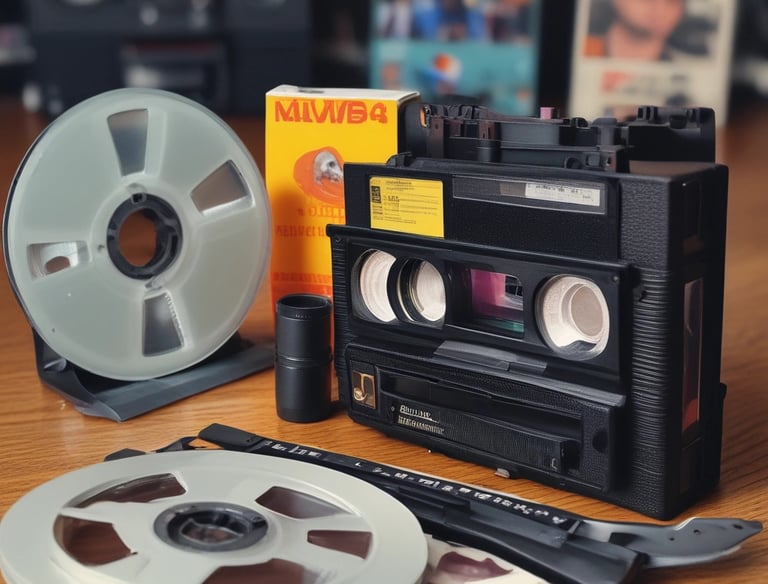A montage of old video formats like VHS, DVD, and Super 8 being converted digitally.