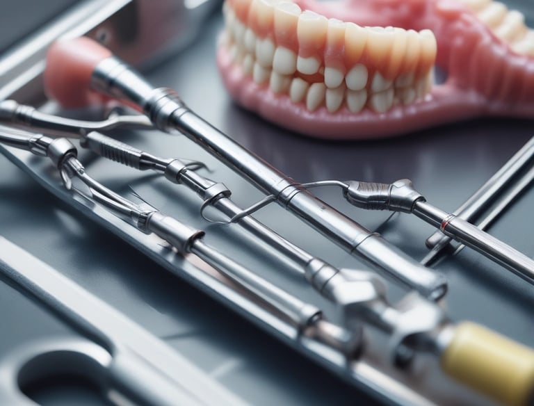 A dentist performing a professional teeth cleaning on a patient in a modern clinic.