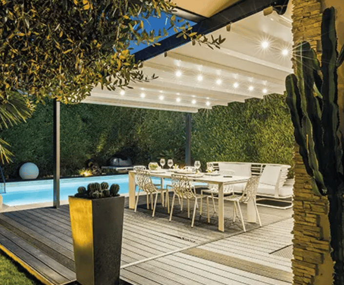 pergola à toile rétractable, lyon et rhône alpes, bioclimatique, store, stomfy, pergola, sur mesure