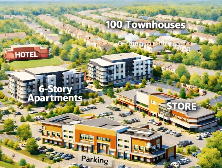 Apartment, townhouse and store concept plan of Plexus Development Group