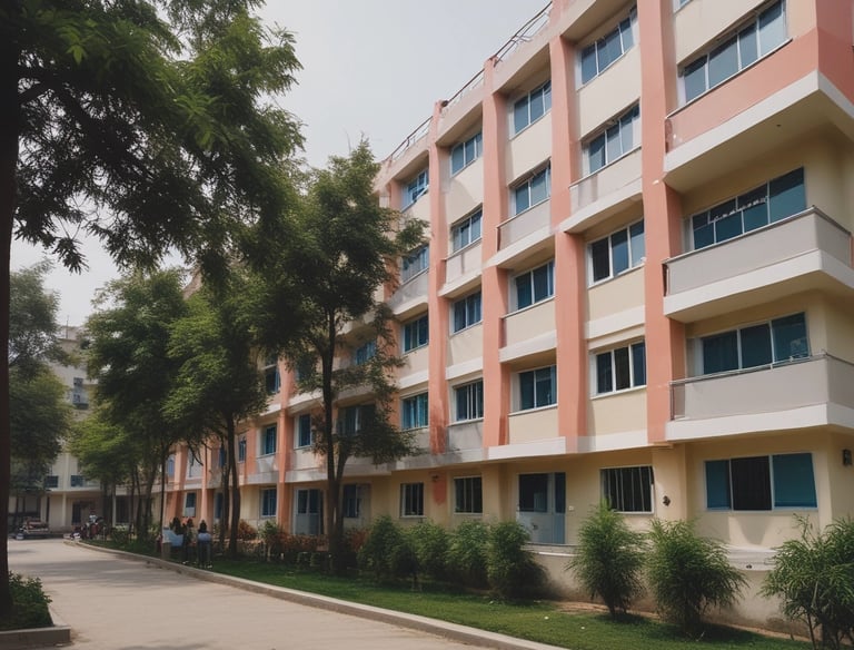 Comfortable and secure girls hostel with study areas and recreational spaces.