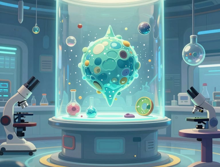 Sterile laboratory setting with technicians examining mysterious, ancient objects under bright white lights.