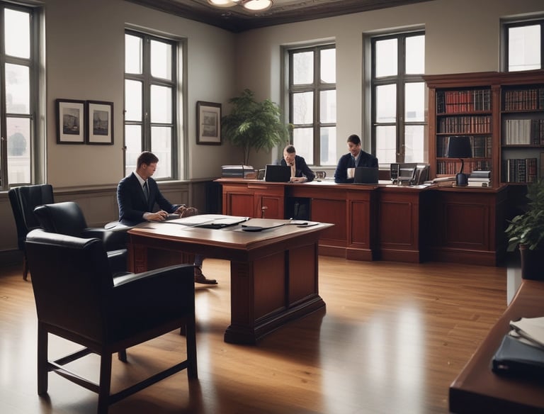 a man riding a skateboard down a street next to tall buildings