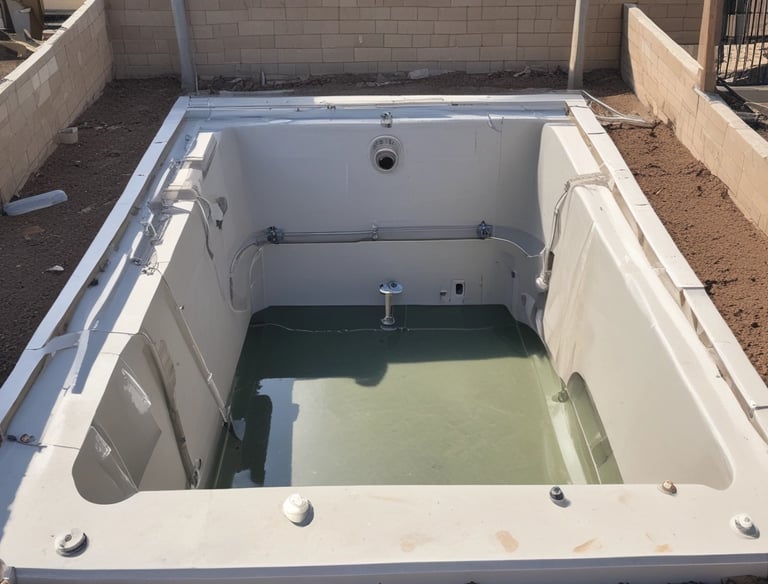 A technician assisting a customer with micro pool installation outdoors.