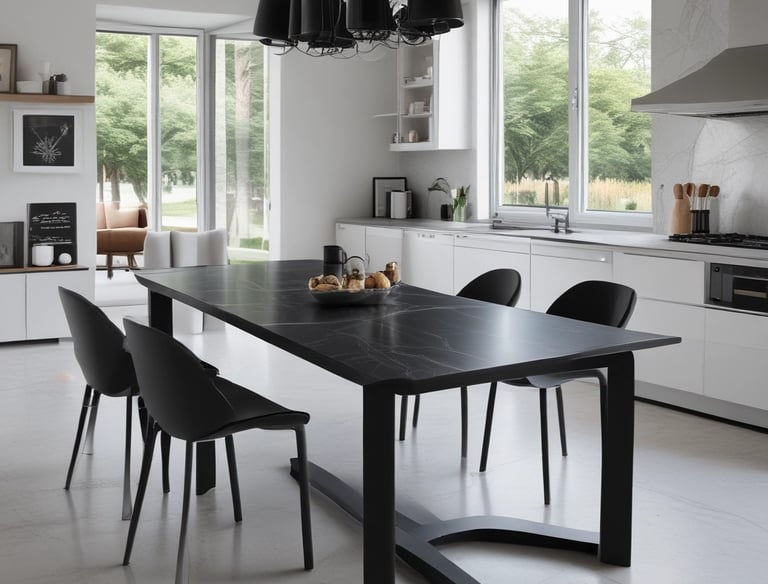 Modern kitchen countertop made of polished granite with sleek design.