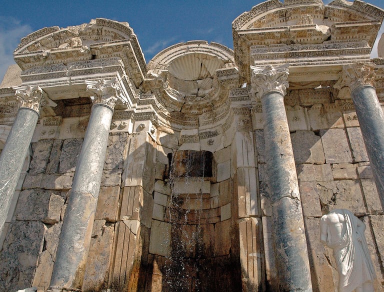 Running fountain of sagalassos city with corinthian columns