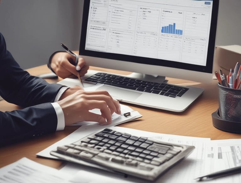 A friendly accountant reviewing documents with a small business owner in a cozy office.