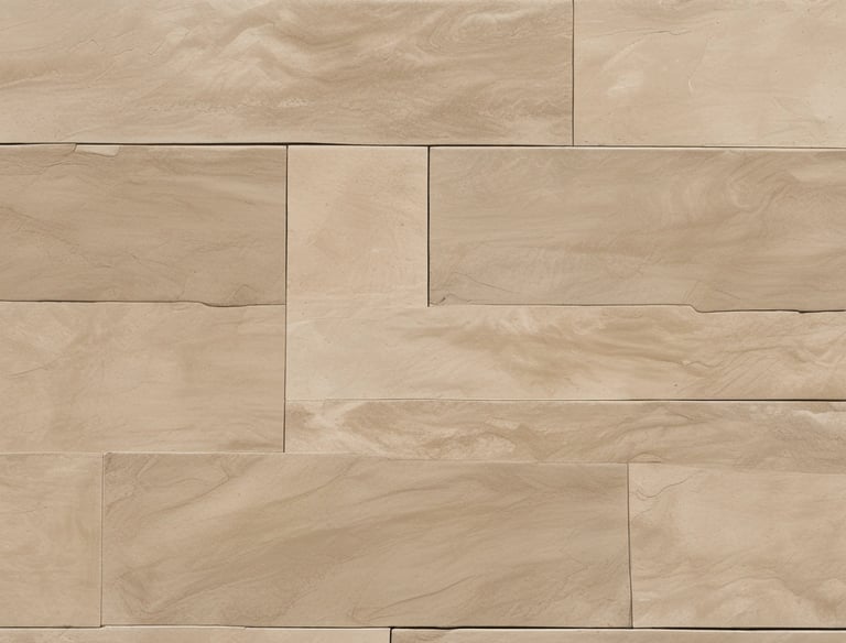 Close-up of a decorative stamped concrete patio with intricate stone patterns in soft gray tones.