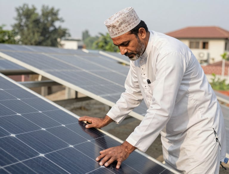 Technician installing solar panels on a residential rooftop.