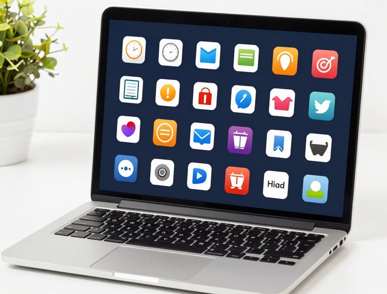 Hand touching a digital interface showing legal and financial icons for law firm services and compliance.