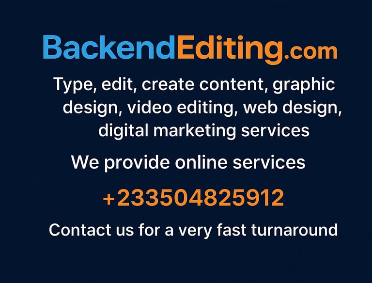 Backend editing studio in Ghana where everyone gets assistance with any secretariat tasks 