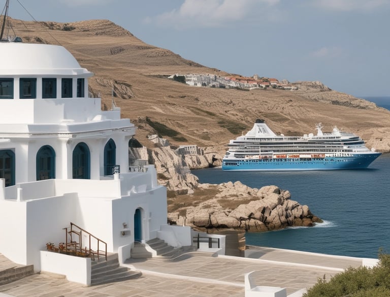A cruise ship in the Mediterranean waters off of Greece