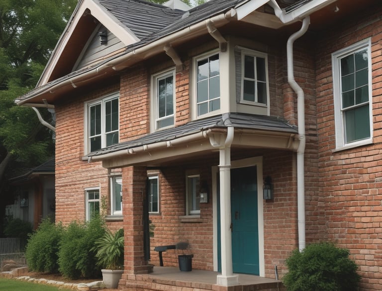Modern residential building rooftop with installed siphonic drainage system pipes.