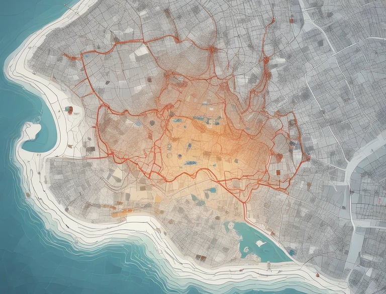 Close-up of a digital map interface highlighting health data points with a classic column icon overlay.