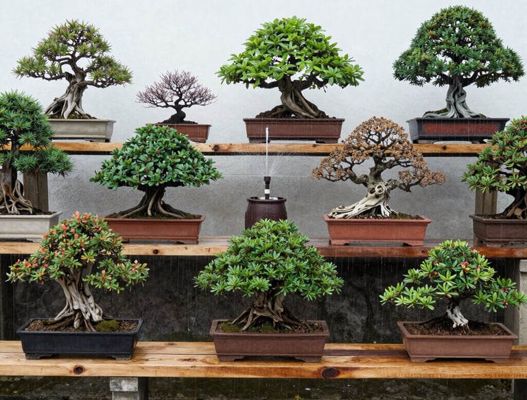 Close-up of a bonsai tree being carefully trimmed by an expert hand.