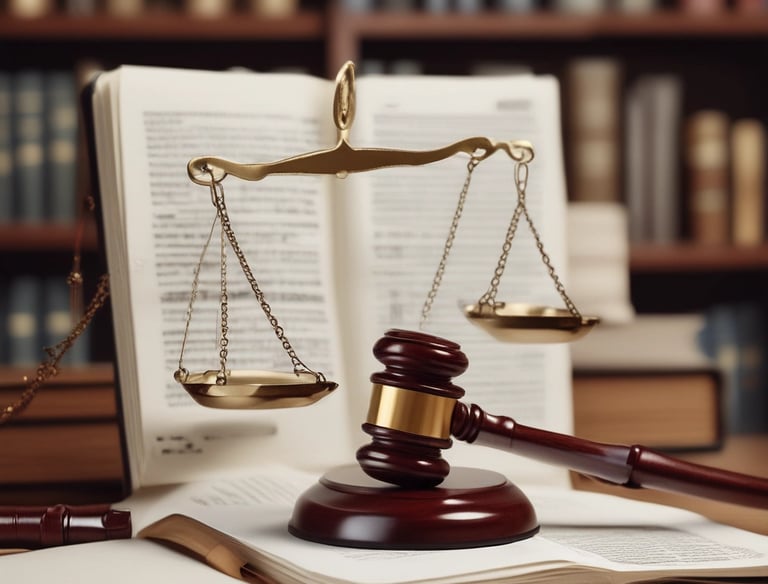 Lawyer discussing case details with client in a professional office.