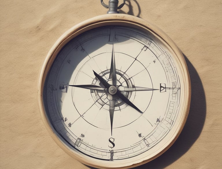 Minimalist graphic of a compass pointing forward representing direction.