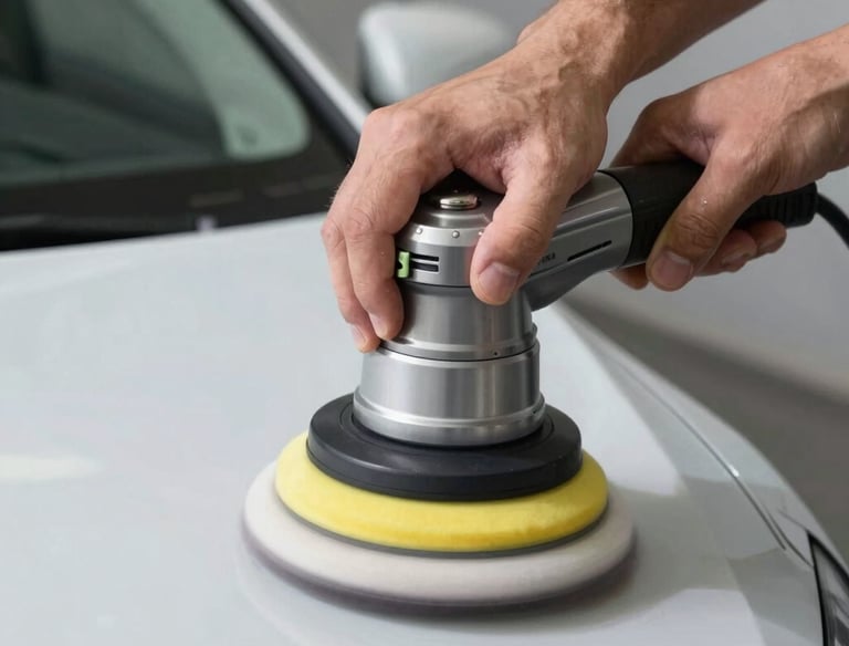 Close-up of a shiny car being meticulously cleaned and polished.