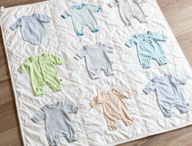 A soft, patchwork blanket made from colorful baby clothes, gently folded on a wooden chair.