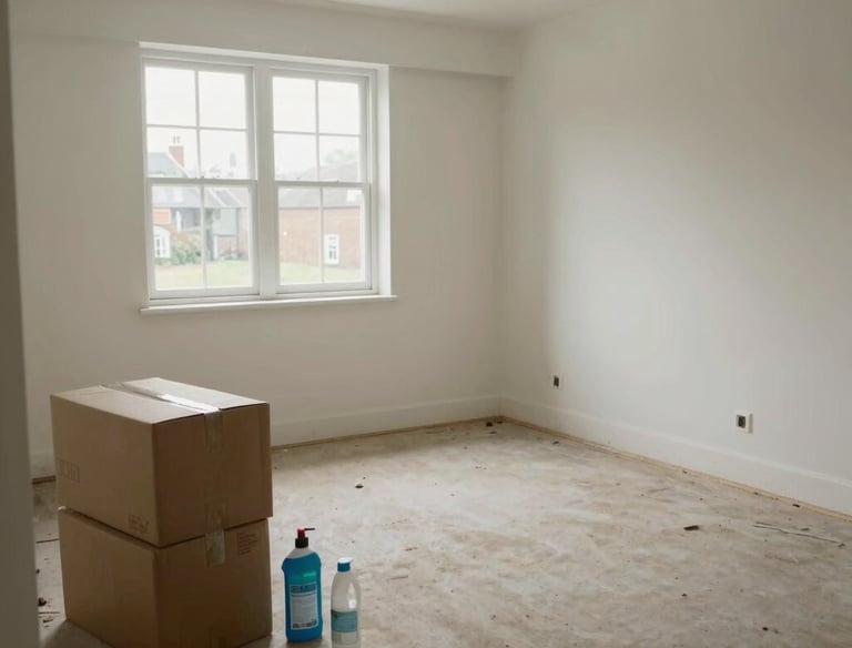 A sparkling kitchen after an end of tenancy clean, with gleaming surfaces and polished floors.