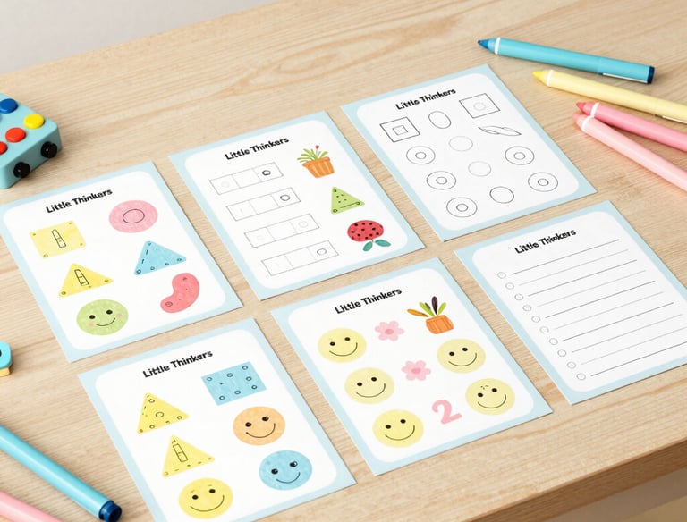 Soft cloud-shaped cards featuring stars and hearts, laid out on a bright blue background.