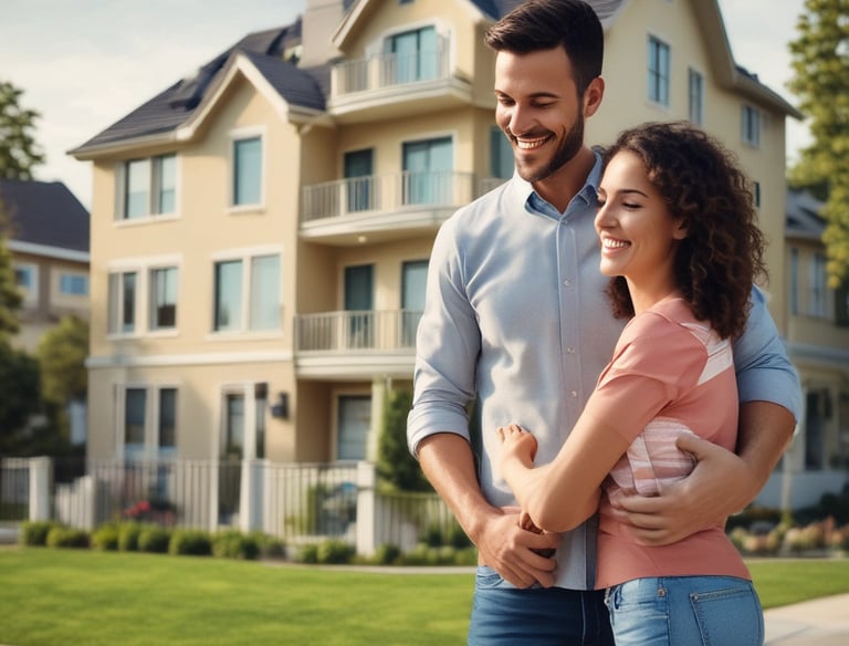 Happy family holding keys, celebrating after getting approved for a home loan.