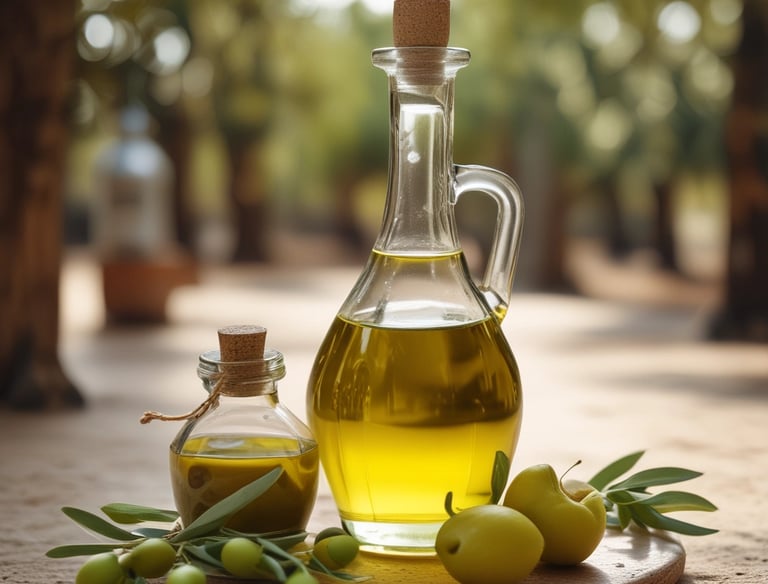 Close-up of a digital blockchain interface overlaying olive groves.