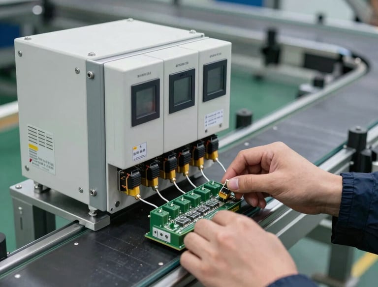 A technician repairing a modern office printer with tools.