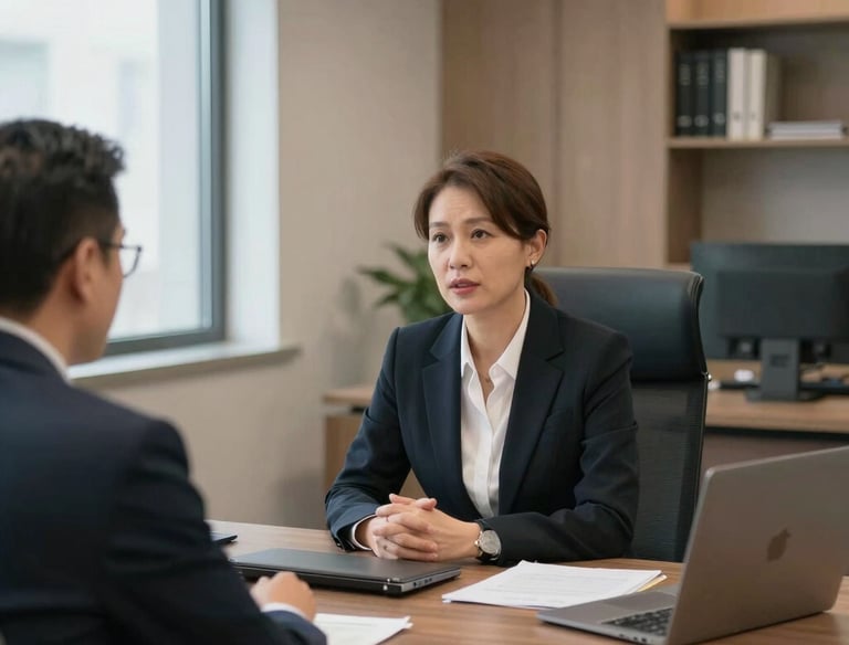 A professional lawyer consulting with a client in a cozy office setting.
