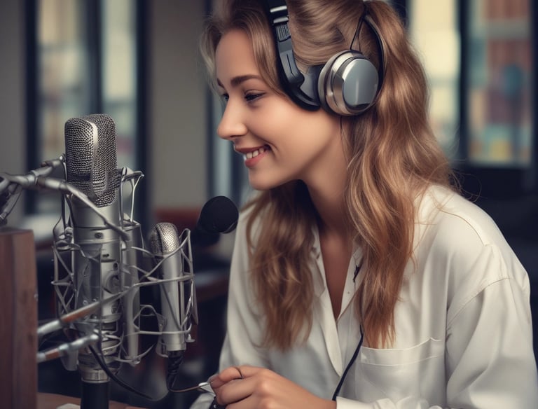 Listeners enjoying music on various devices like smartphones and laptops.