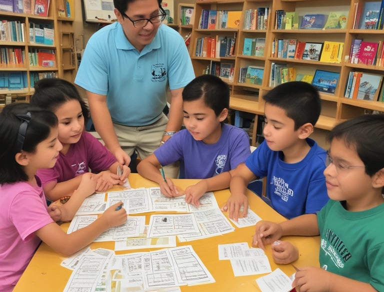 Families and community members collaborating at a local language event.