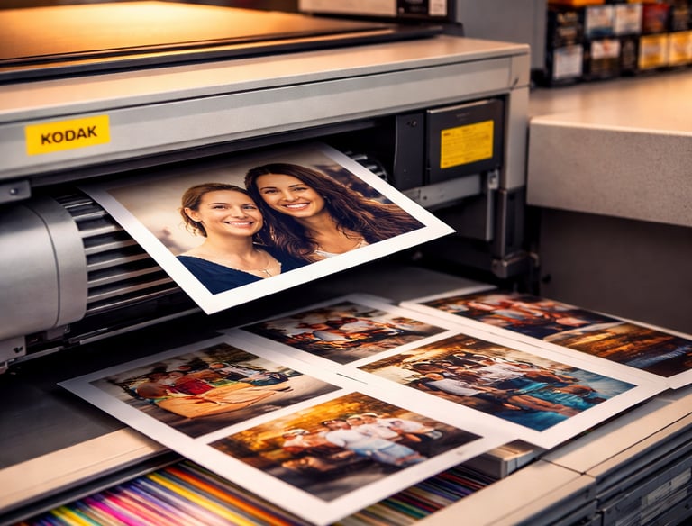 Professional Kodak photo printer producing high-quality glossy color portrait prints.
