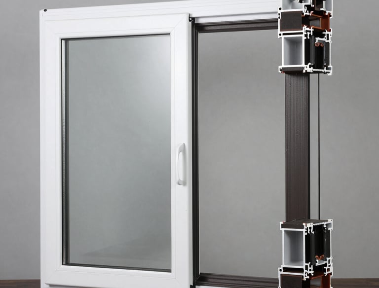 Close-up of aluminum window frames installed in a luxury villa setting.