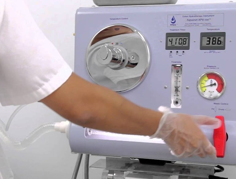 Professional colon hydrotherapy instrument used for colonic irrigation treatment in Kemet Oxy Clinic