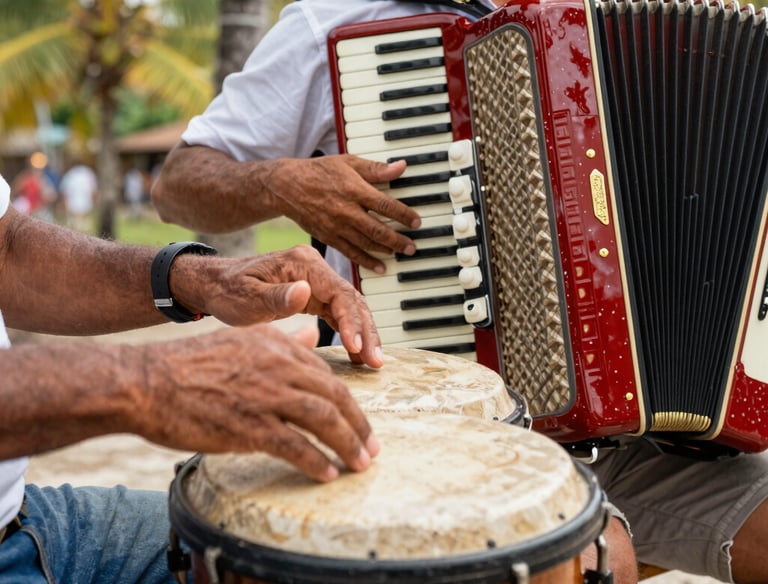An orange-themed radio microphone with musical notes floating around.