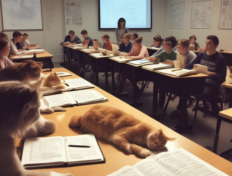 A serene classroom setting with students engaging in animal behavior studies outdoors.