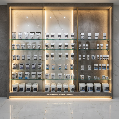 Tile and stone installation adhesive and cleaning chemicals