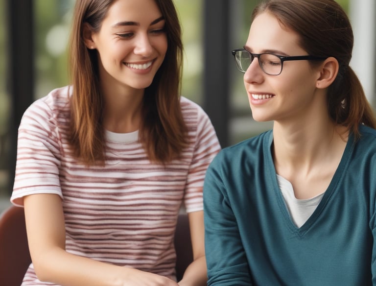 A caregiver gently assisting a resident with daily activities outdoors.