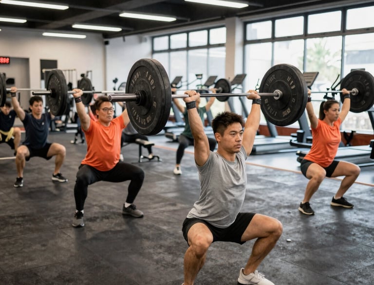 Group of athletes smiling and supporting each other after a workout.