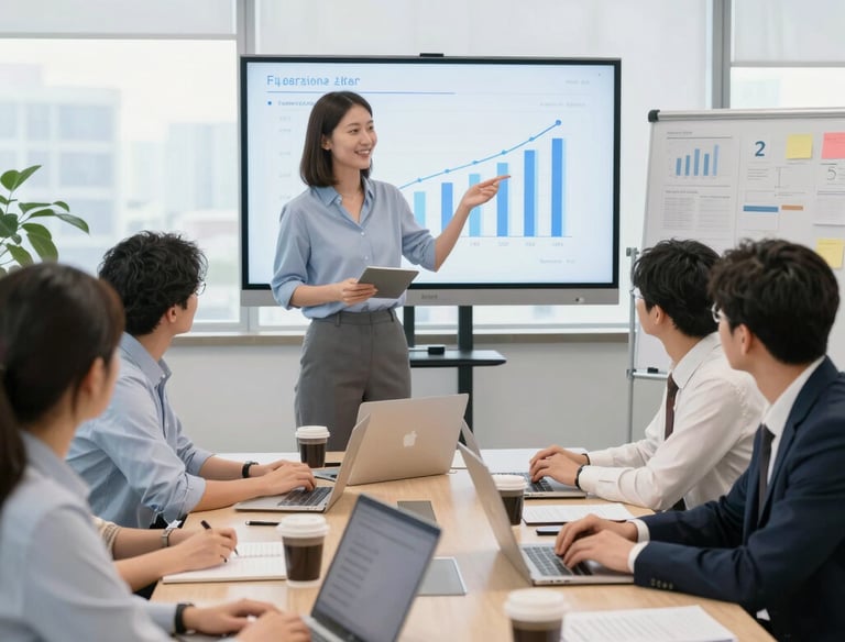 A thoughtful leader reviewing a clear roadmap on a digital tablet in a bright office.