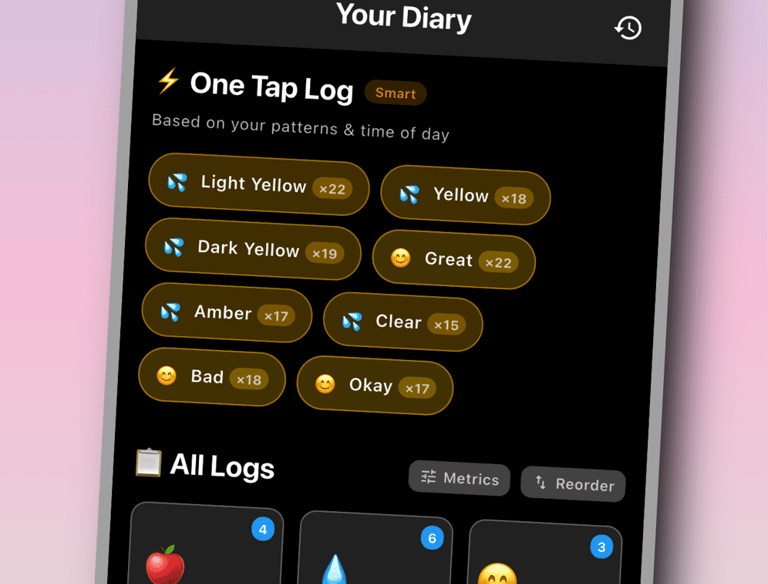 KoruIn health tracker diary screen